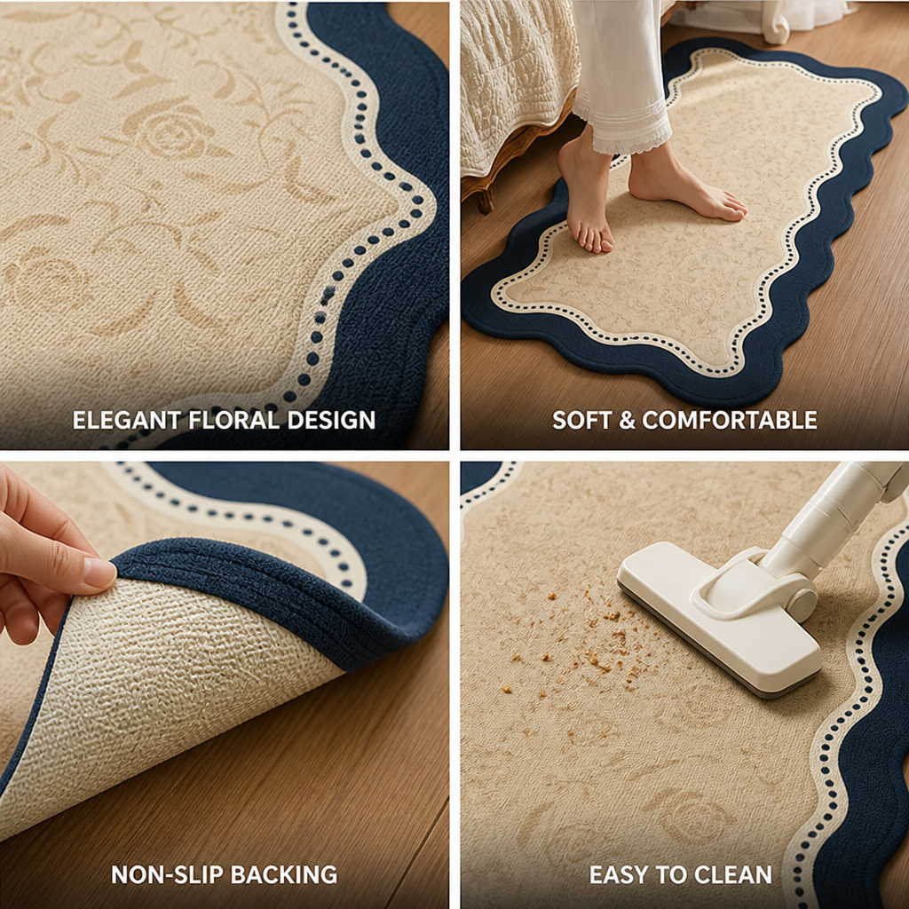 Floor Mat Floral Pattern Cushioned & Non-Slip Backing