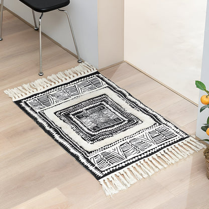 Floor Mat Microfiber Blend Machine Washable Geometric Tassels