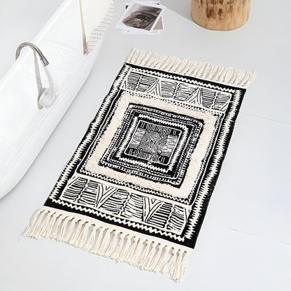 Floor Mat Microfiber Blend Machine Washable Geometric Tassels