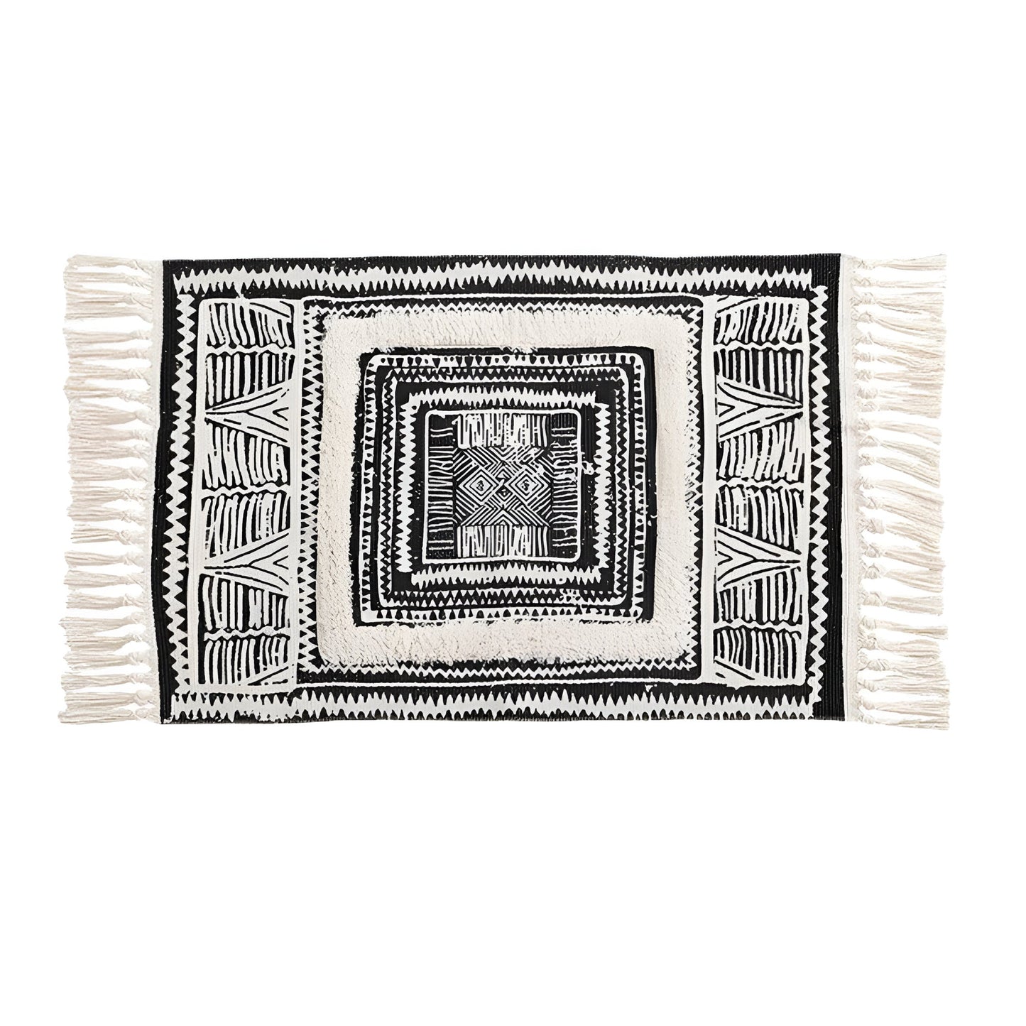 Floor Mat Microfiber Blend Machine Washable Geometric Tassels