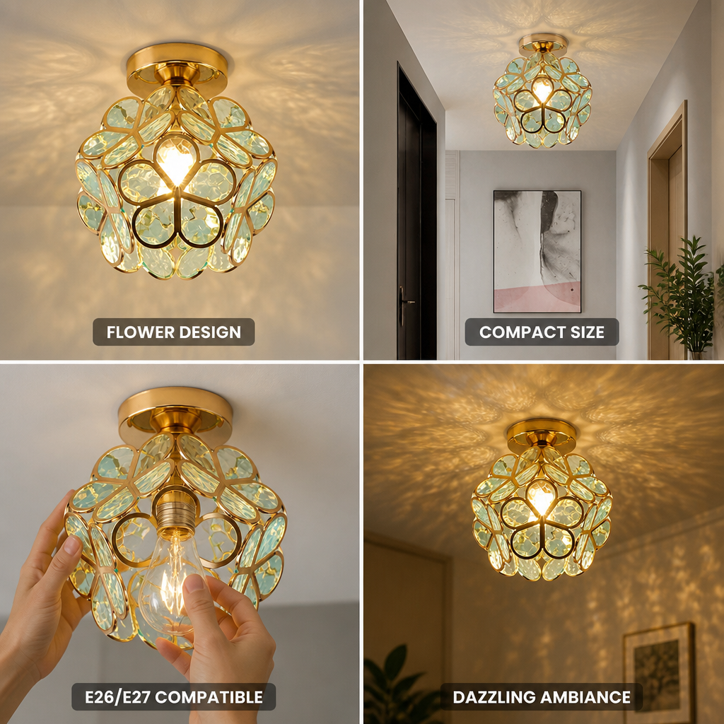 Flower-Shaped Glitter-Accented Flush Ceiling Light (E27/E26 Compatible)
