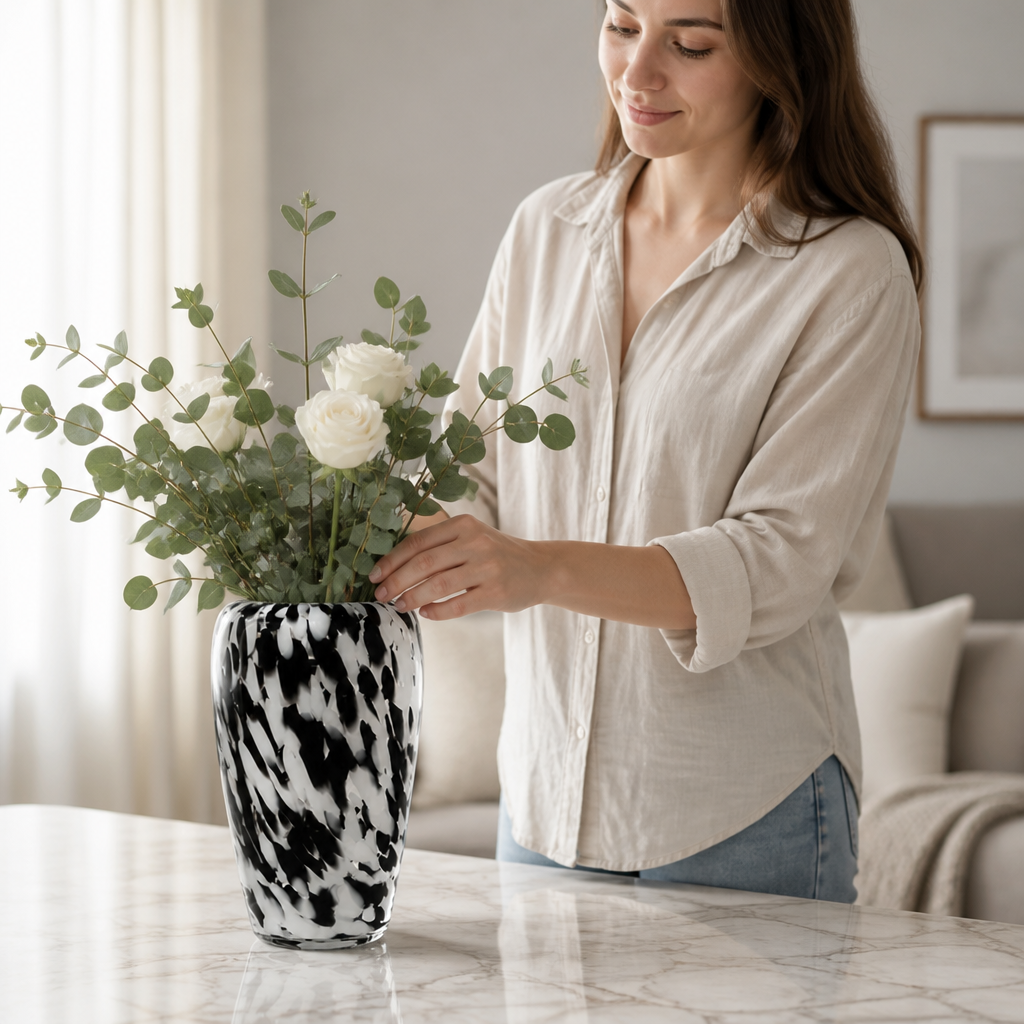 Flower Vase Clear Glass Spotted Design