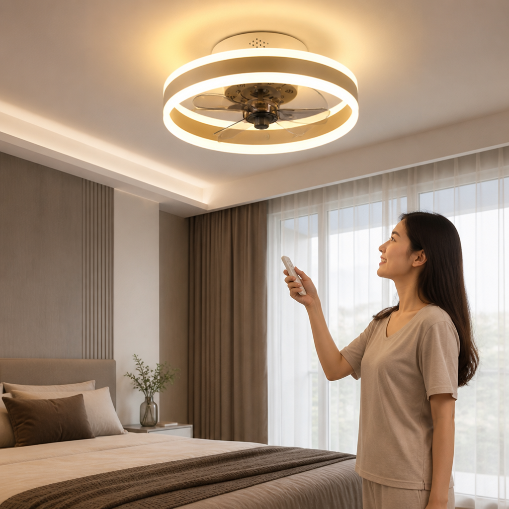 Flush Mount Ceiling Fan Dimmable LED Energy-Efficient
