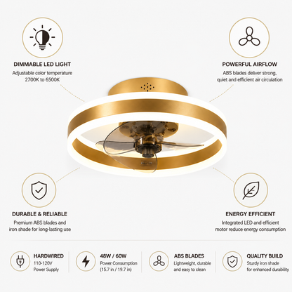 Flush Mount Ceiling Fan Dimmable LED Energy-Efficient