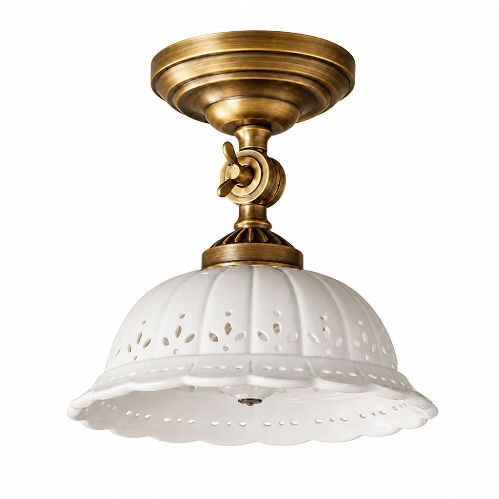 Flush Mount Ceiling Light Antique Brass & Ceramic E26