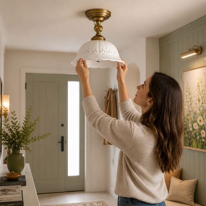 Flush Mount Ceiling Light Antique Brass & Ceramic E26