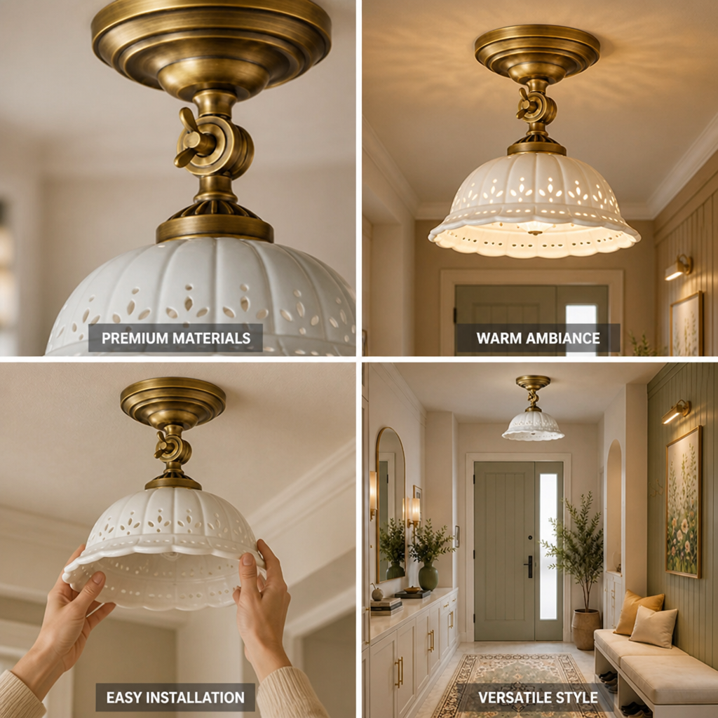 Flush Mount Ceiling Light Antique Brass & Ceramic E26