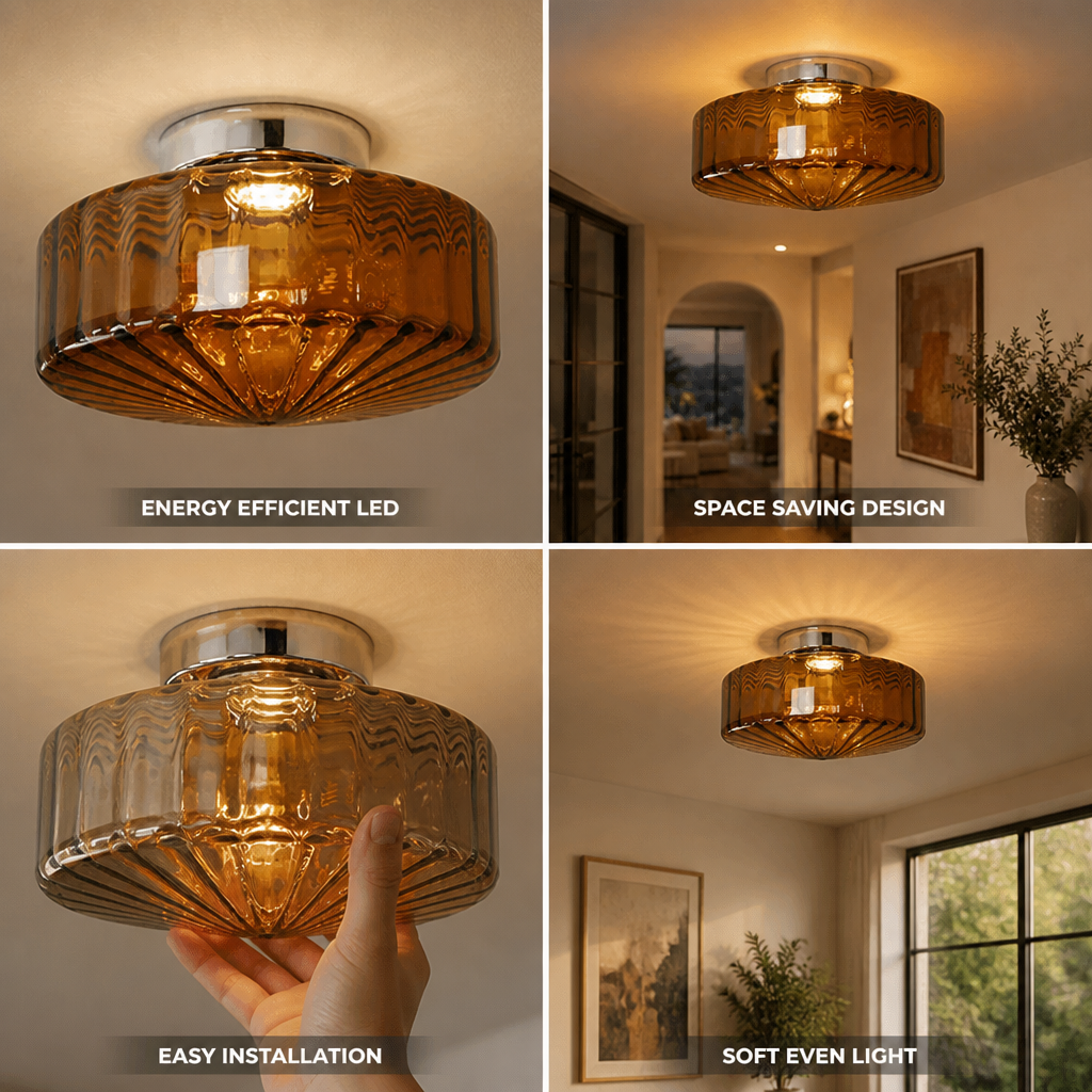 Flush Mount Ceiling Light LED Corrugated Glass Chrome Finish