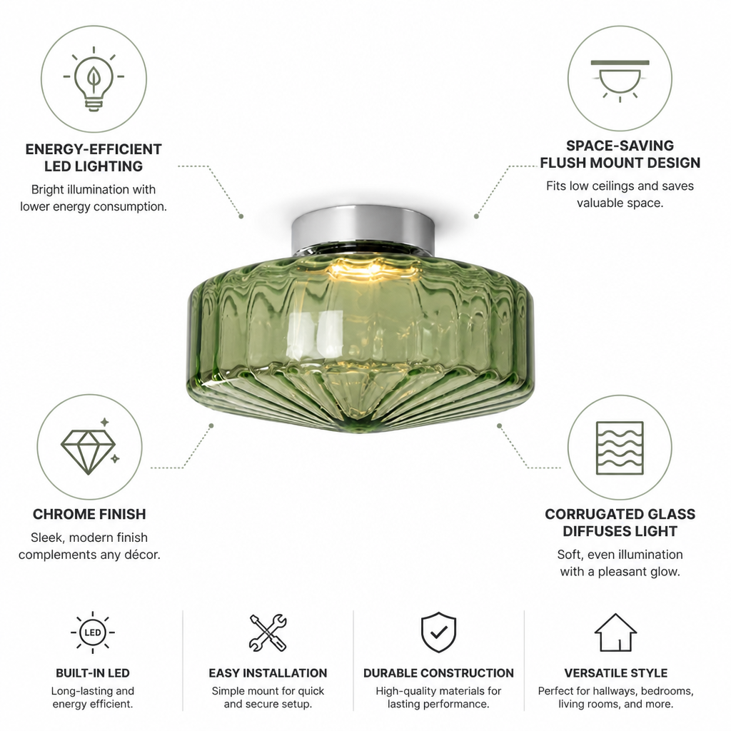 Flush Mount Ceiling Light LED Corrugated Glass Chrome Finish