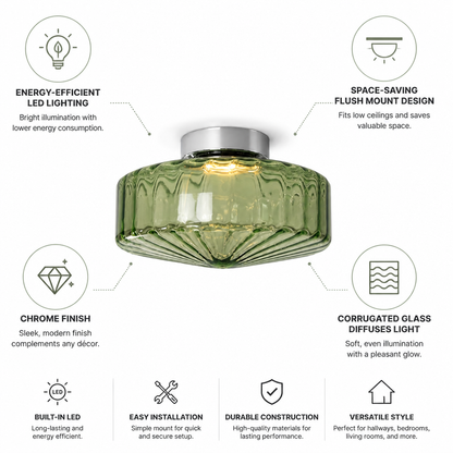 Flush Mount Ceiling Light LED Corrugated Glass Chrome Finish