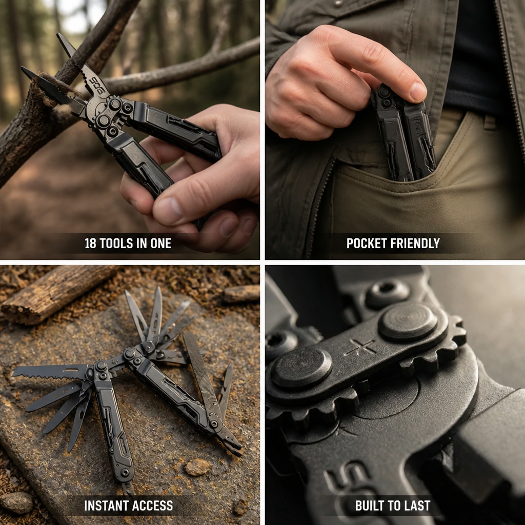 Folding Multi-Tool Needle-Nose Pliers & Wire Cutter 18 Tools