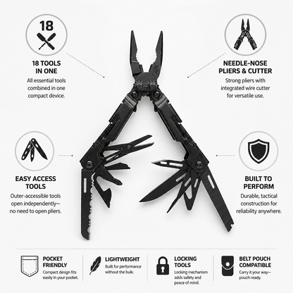 Folding Multi-Tool Needle-Nose Pliers & Wire Cutter 18 Tools