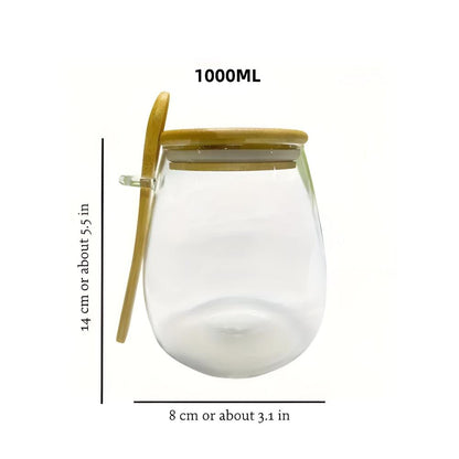 Food Storage Jar Airtight Glass Bamboo Lid & Spoon