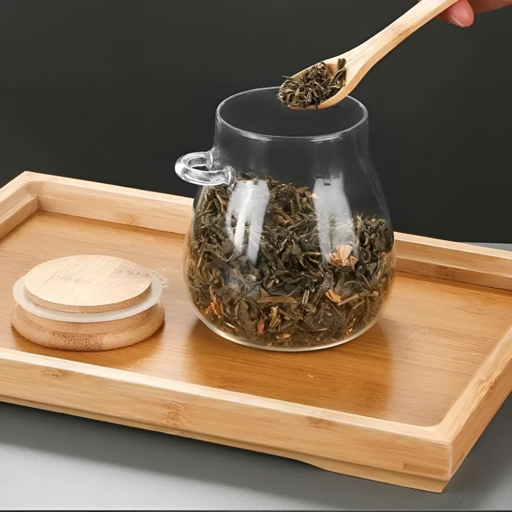 Food Storage Jar Airtight Glass Bamboo Lid & Spoon