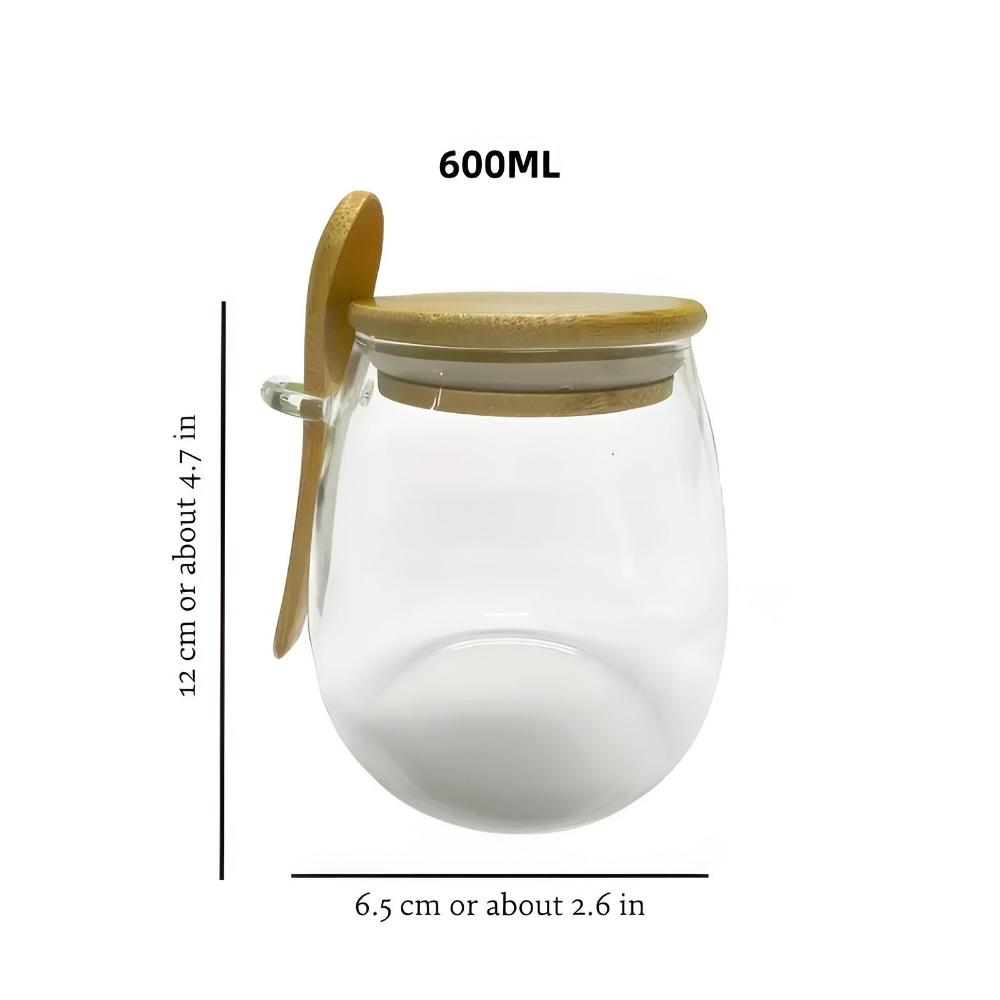 Food Storage Jar Airtight Glass Bamboo Lid & Spoon