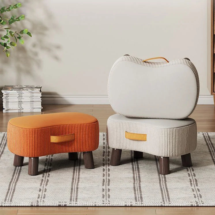 Footstool Pine Wood Frame Cushioned Stackable