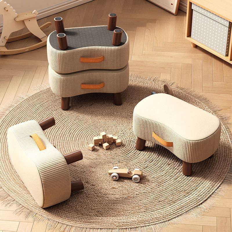 Footstool Pine Wood Frame Cushioned Stackable