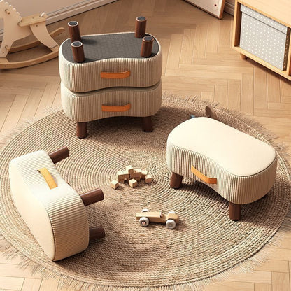 Footstool Pine Wood Frame Cushioned Stackable