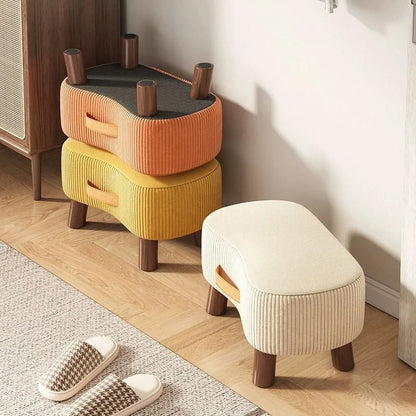 Footstool Pine Wood Frame Cushioned Stackable