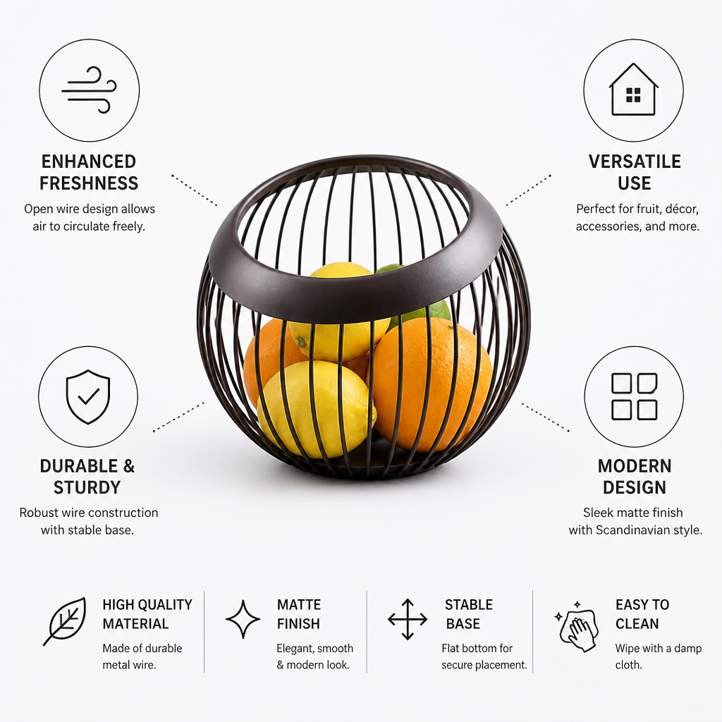 Fruit Bowl Open Wire Matte Finish