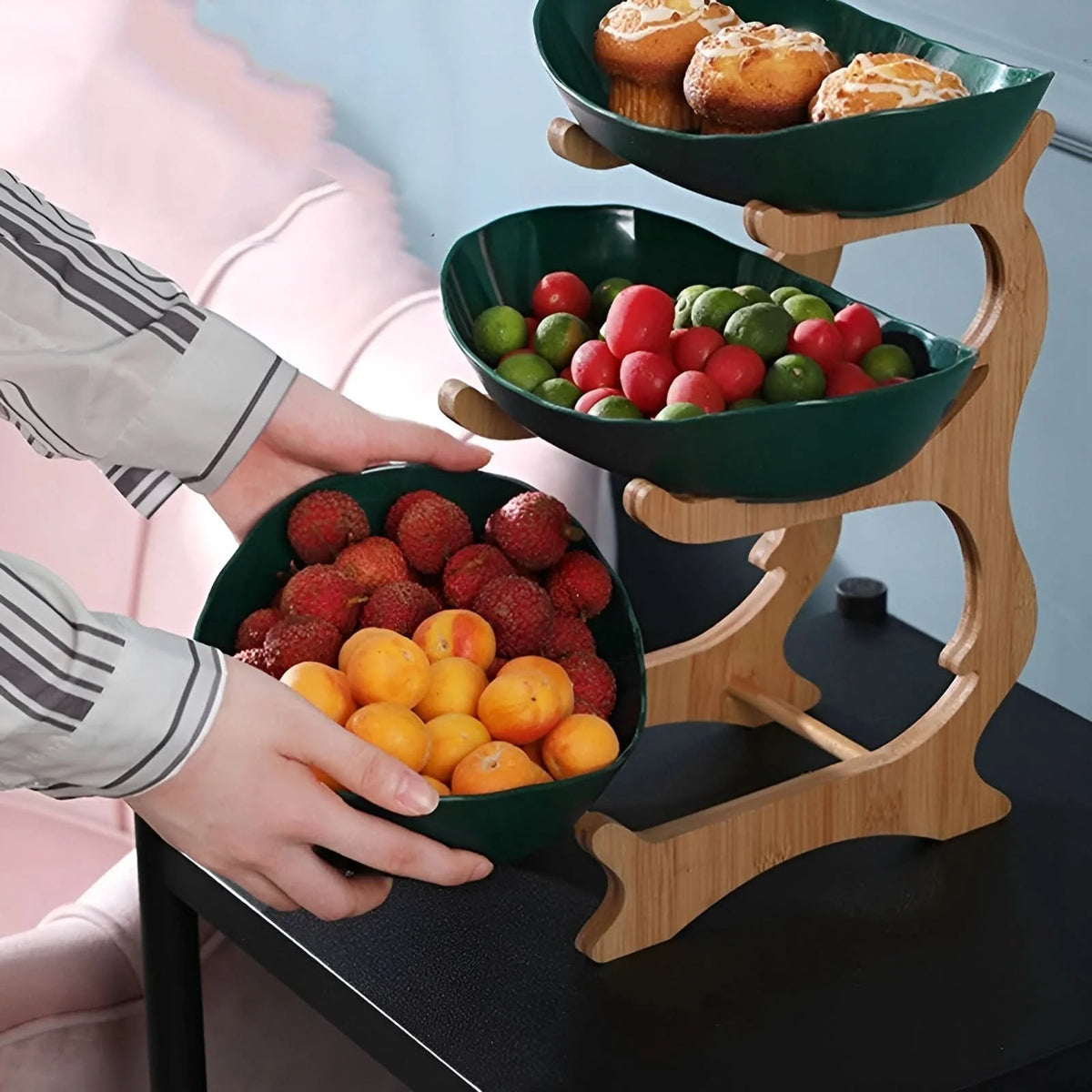 Fruit & Snack Stand Vertical Three-Tier Wood