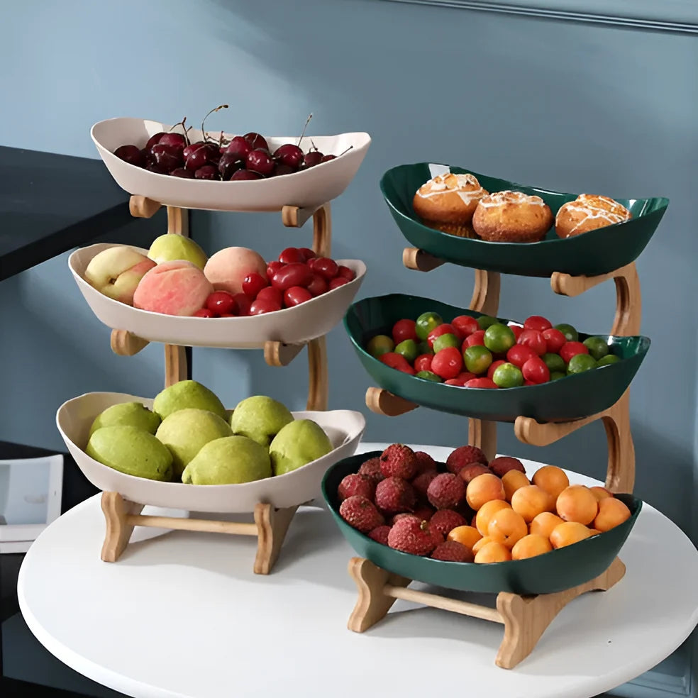 Fruit & Snack Stand Vertical Three-Tier Wood
