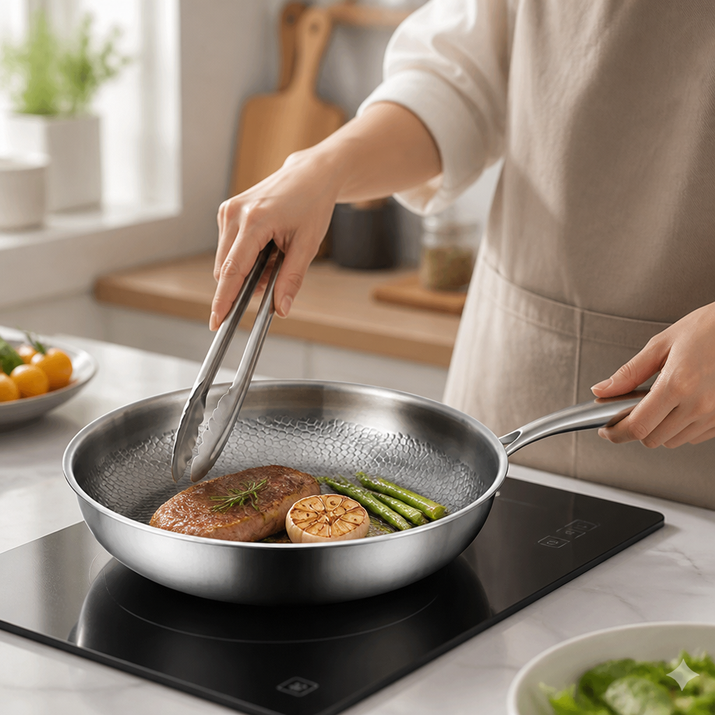 Frying Pan Hammered Titanium Natural Non-Stick Induction Compatible