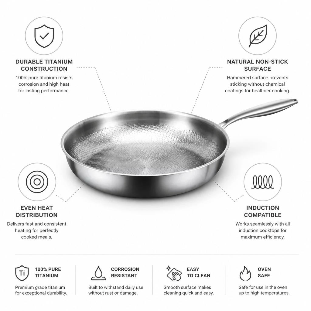Frying Pan Hammered Titanium Natural Non-Stick Induction Compatible