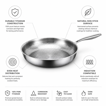 Frying Pan Hammered Titanium Natural Non-Stick Induction Compatible