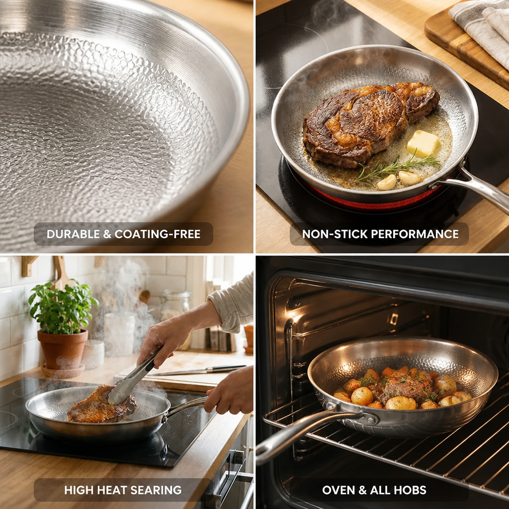 Frying Pan Hammered Titanium-Reinforced Induction & Oven Safe