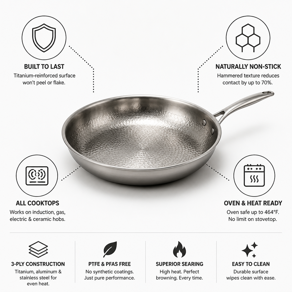 Frying Pan Hammered Titanium-Reinforced Induction & Oven Safe
