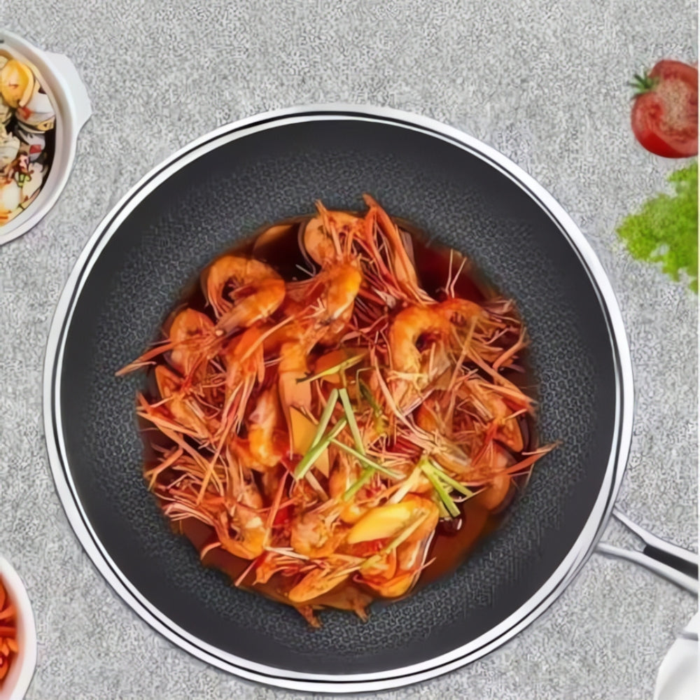 Frying Pan Three-Layer Stainless Steel Induction Compatible Cool-Touch Handle