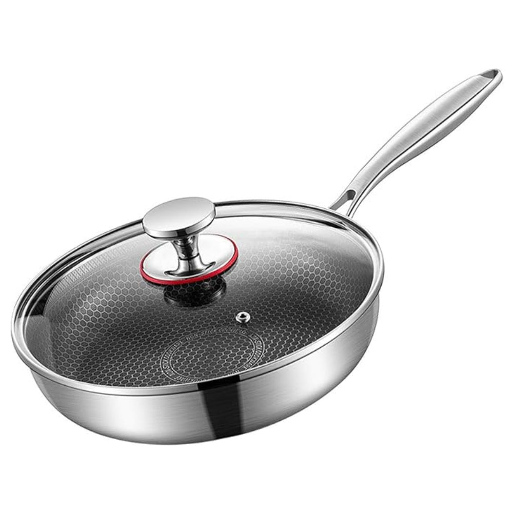 Frying Pan Three-Layer Stainless Steel Induction Compatible Cool-Touch Handle