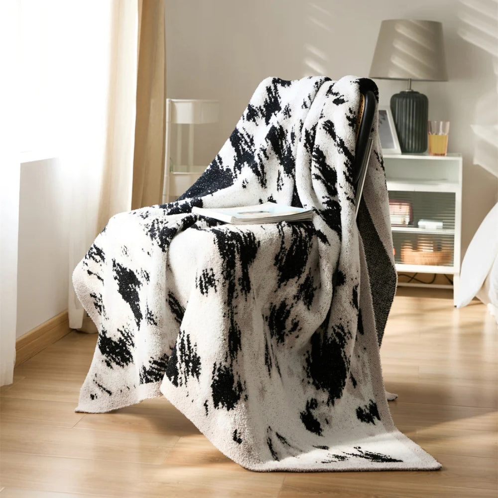 Fuzzy Knit Throw Blanket Cotton Microfiber Black & White