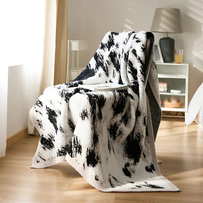 Fuzzy Knit Throw Blanket Cotton Microfiber Black & White