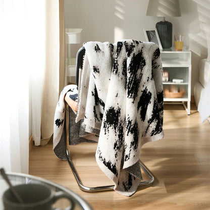 Fuzzy Knit Throw Blanket Cotton Microfiber Black & White