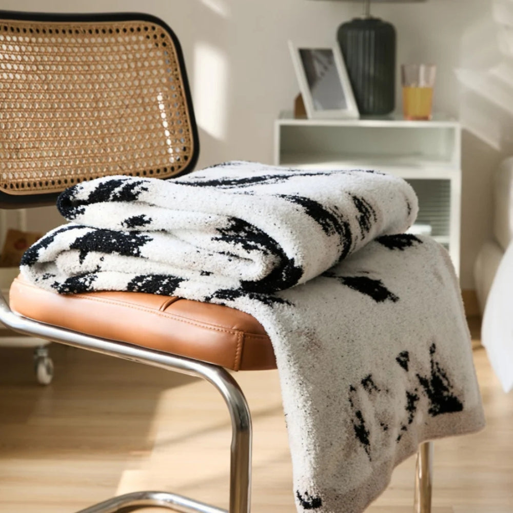 Fuzzy Knit Throw Blanket Cotton Microfiber Black & White