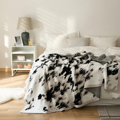 Fuzzy Knit Throw Blanket Cotton Microfiber Black & White