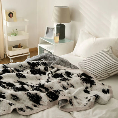 Fuzzy Knit Throw Blanket Cotton Microfiber Black & White