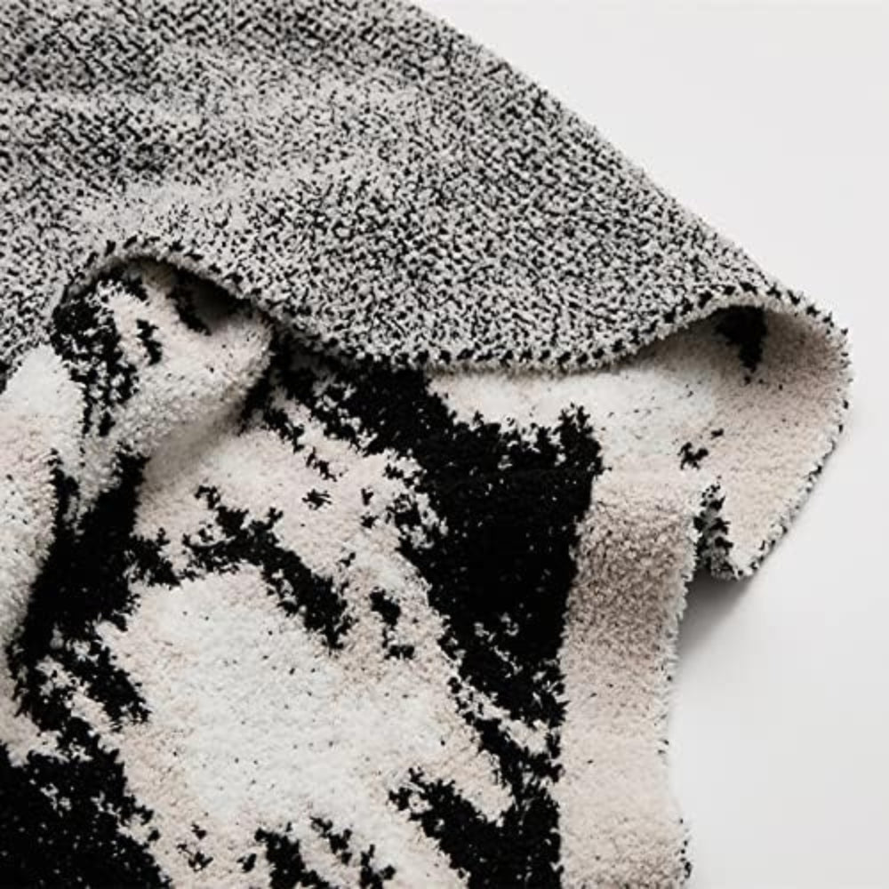 Fuzzy Knit Throw Blanket Cotton Microfiber Black & White