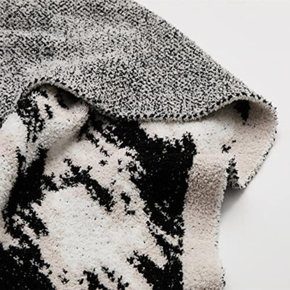 Fuzzy Knit Throw Blanket Cotton Microfiber Black & White