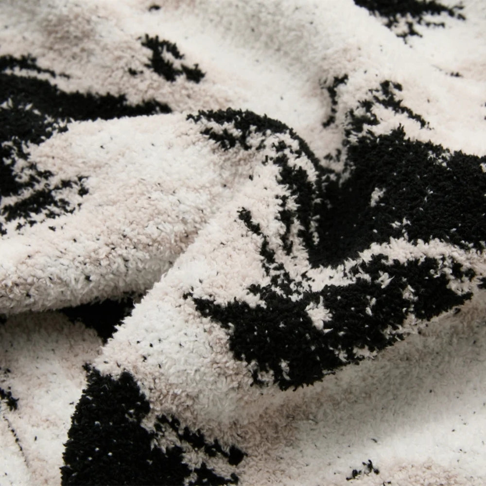 Fuzzy Knit Throw Blanket Cotton Microfiber Black & White