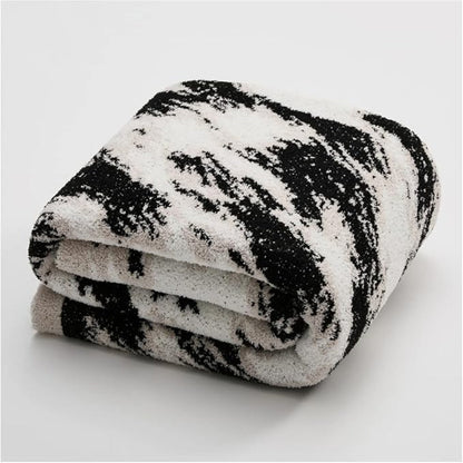 Fuzzy Knit Throw Blanket Cotton Microfiber Black & White