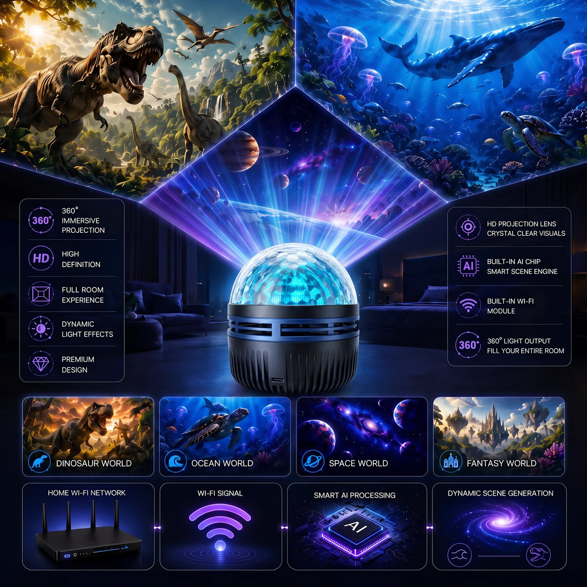 Galaxy Projector Light 360° Flexible Gooseneck USB Powered