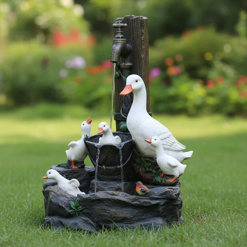 Garden Figurine Duck & Squirrel Weather-Resistant Resin