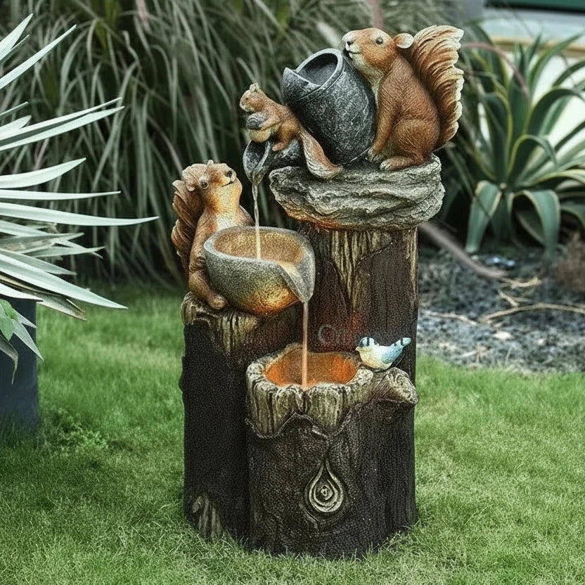 Garden Figurine Duck & Squirrel Weather-Resistant Resin