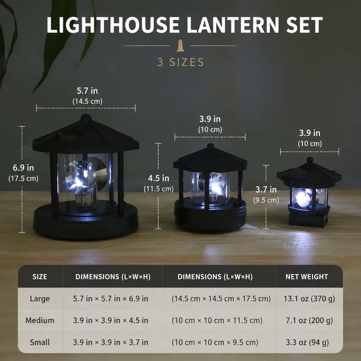 Garden Light Solar-Powered Rotating Beacon Automatic Dusk Lighting