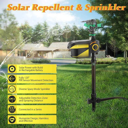 Garden Sprinkler Solar-Powered Motion-Activated 300-Degree Rotation