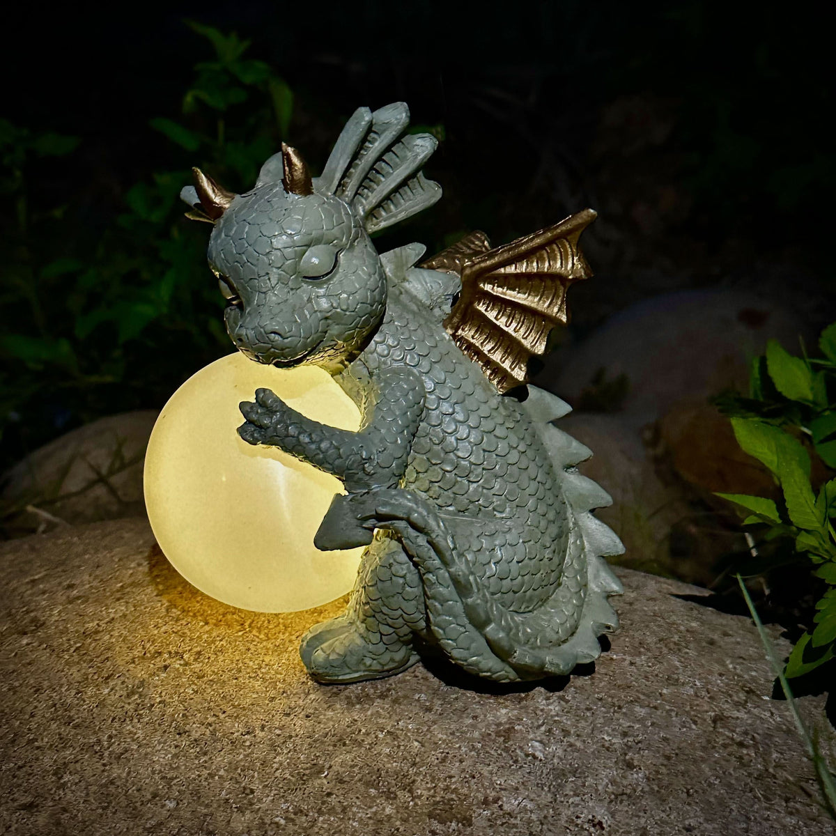 Garden Statue Dinosaur Solar-Powered Moonlight Glow Resin