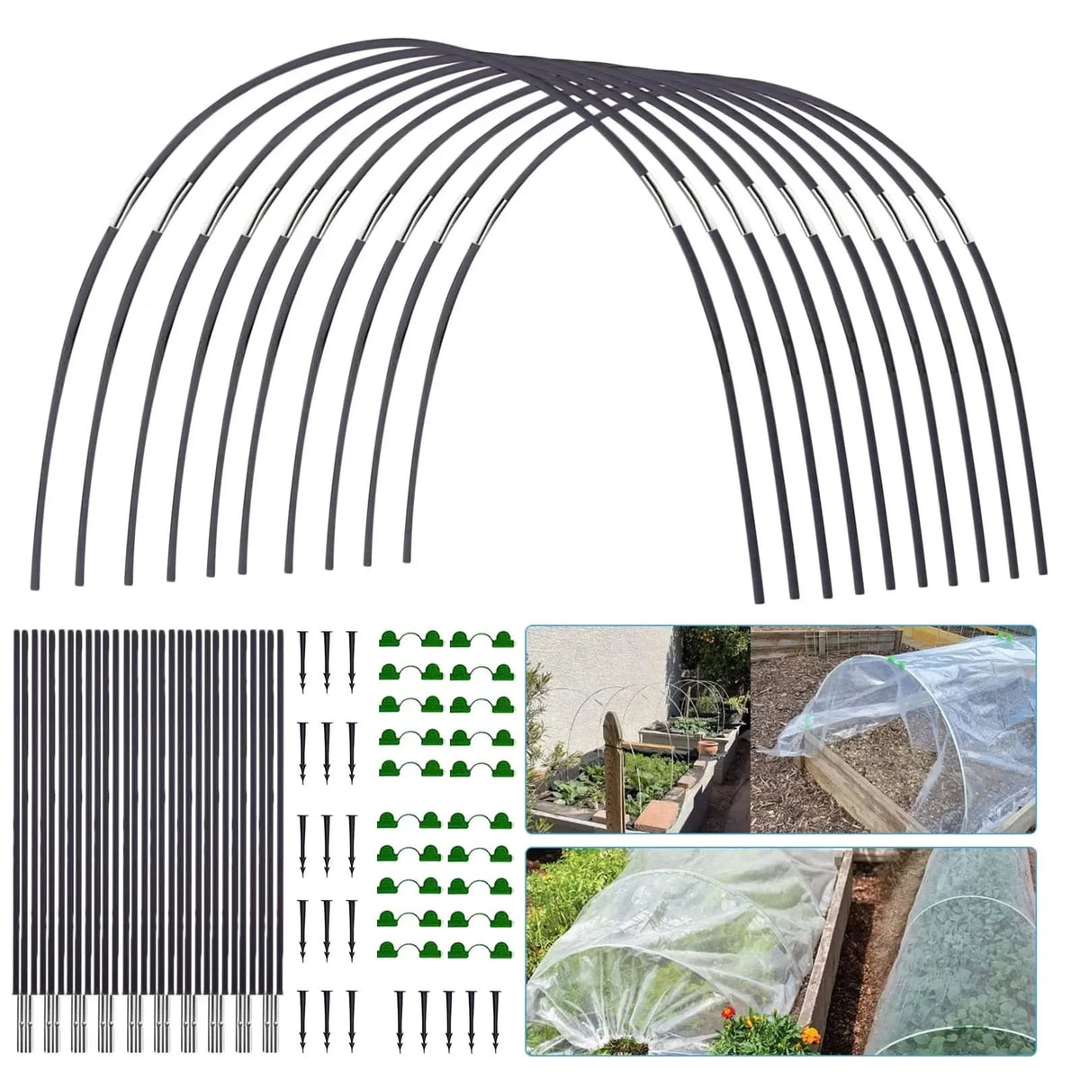 Garden Tunnel Fiberglass Frame UV-Resistant Cover & Roll-Up Sides